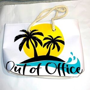 Beach Canvas Large Tote Bag Out of Office Palm Tree and Sun New
